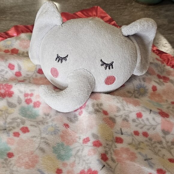 Parents Choice Pink Elephant Lovey Security Pink Floral Plush Satin Trim - Picture 2 of 8